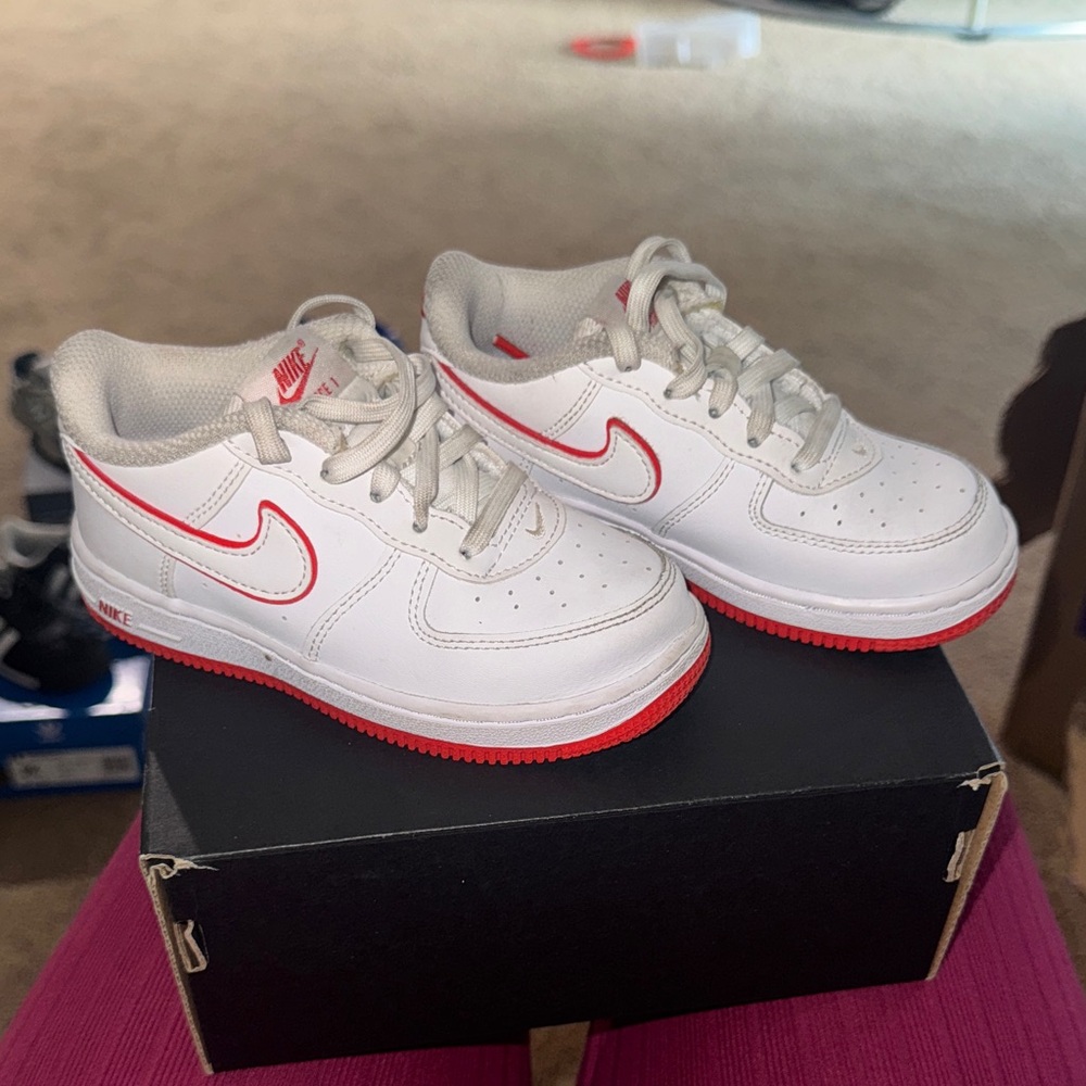 Nike White and Red Air Force 1’s Kids' Sneakers